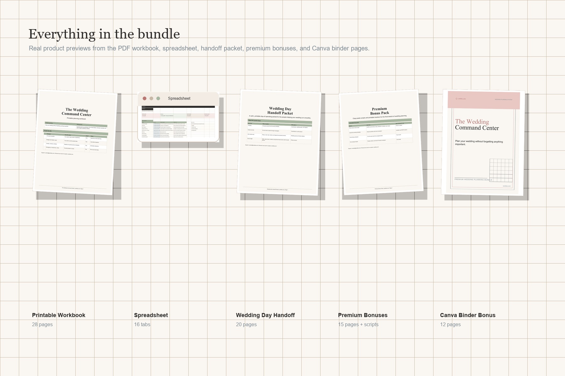 Overview mockup of The Wedding Command Center bundle files