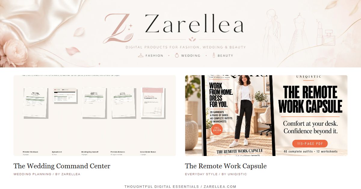 The Zarellea collection, including The Wedding Command Center and The Remote Work Capsule